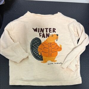 Zara Kids Long Sleeve Shirt - Cream with Orange Design